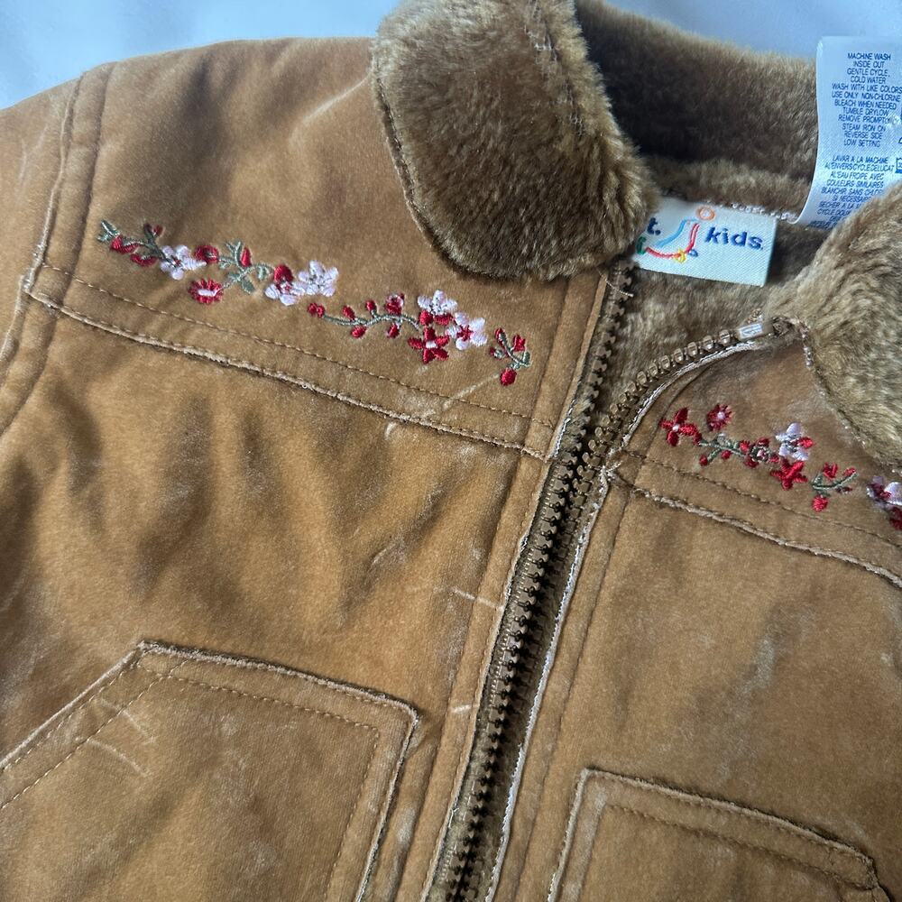 Vintage B.T. Kids Floral Embroidered Brown Faux Fur Suede Jacket / Coat Sz 18 mo - Picture 6 of 9